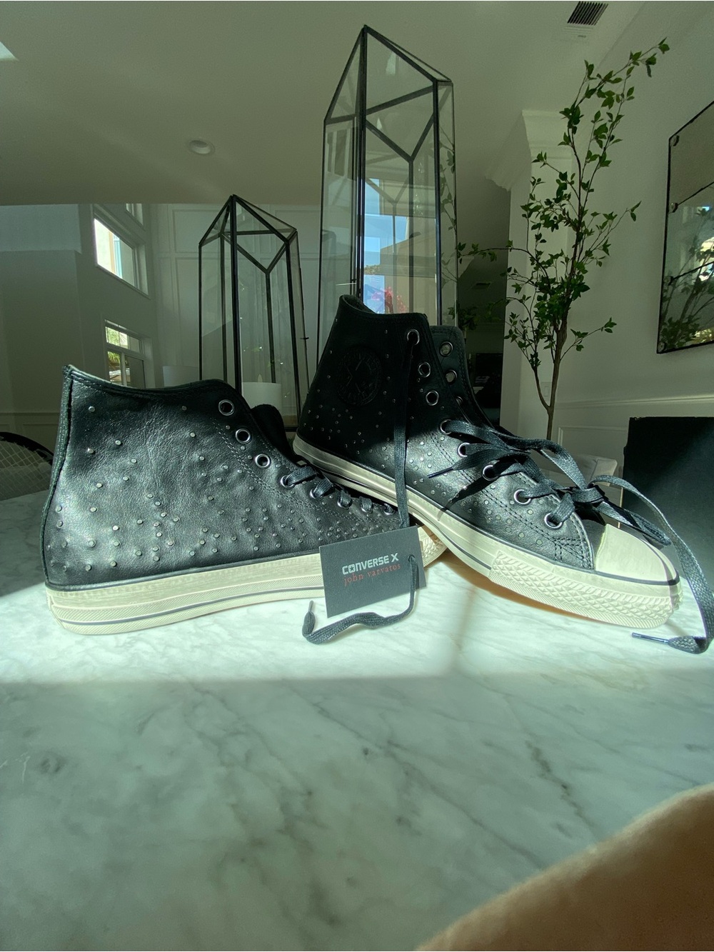 John Varvatos Converse Black/ Beluga Mini Studded Hi Tops (rare)
